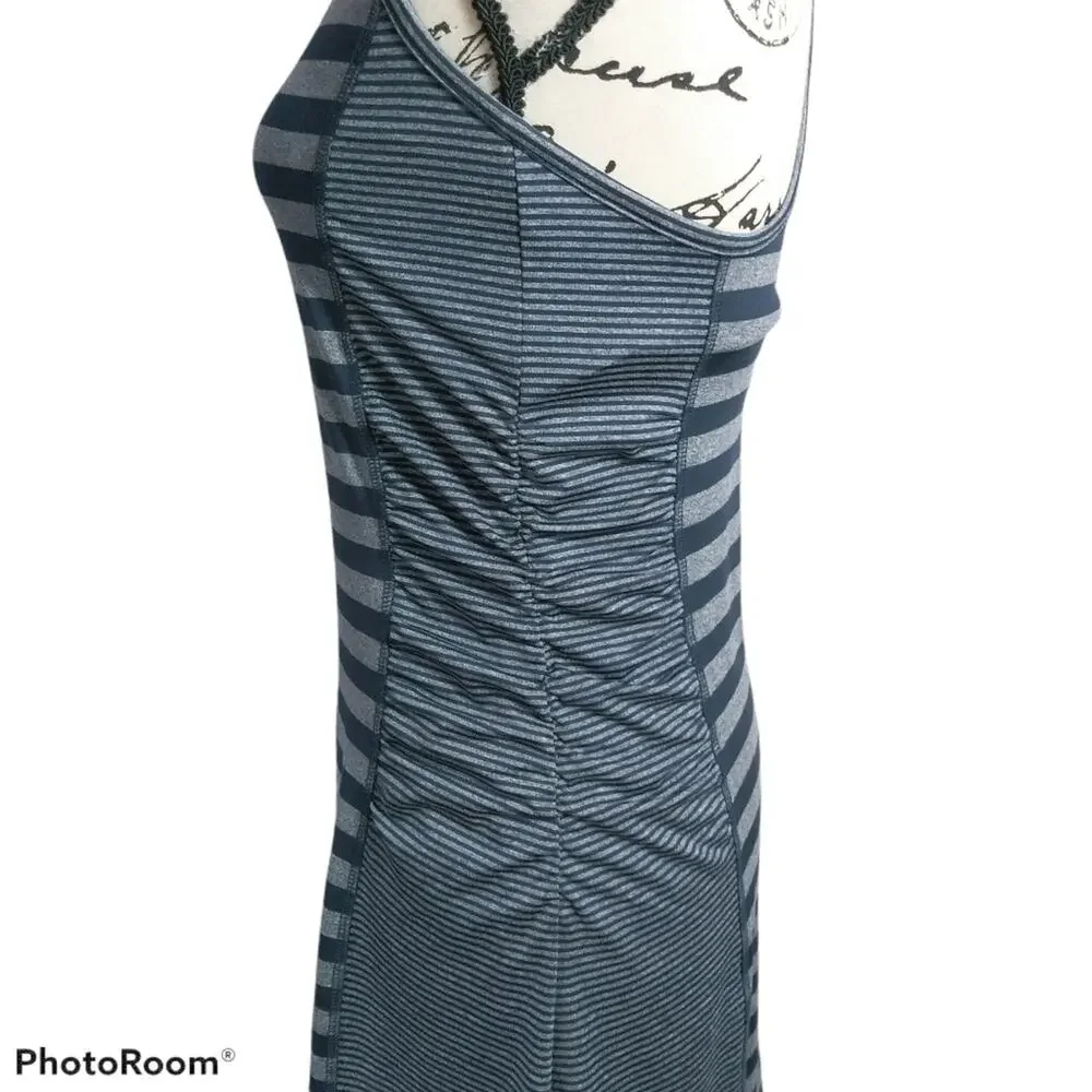 Lola by AFG Ruched Blue Gray Stripe Casual Athletic Dress S